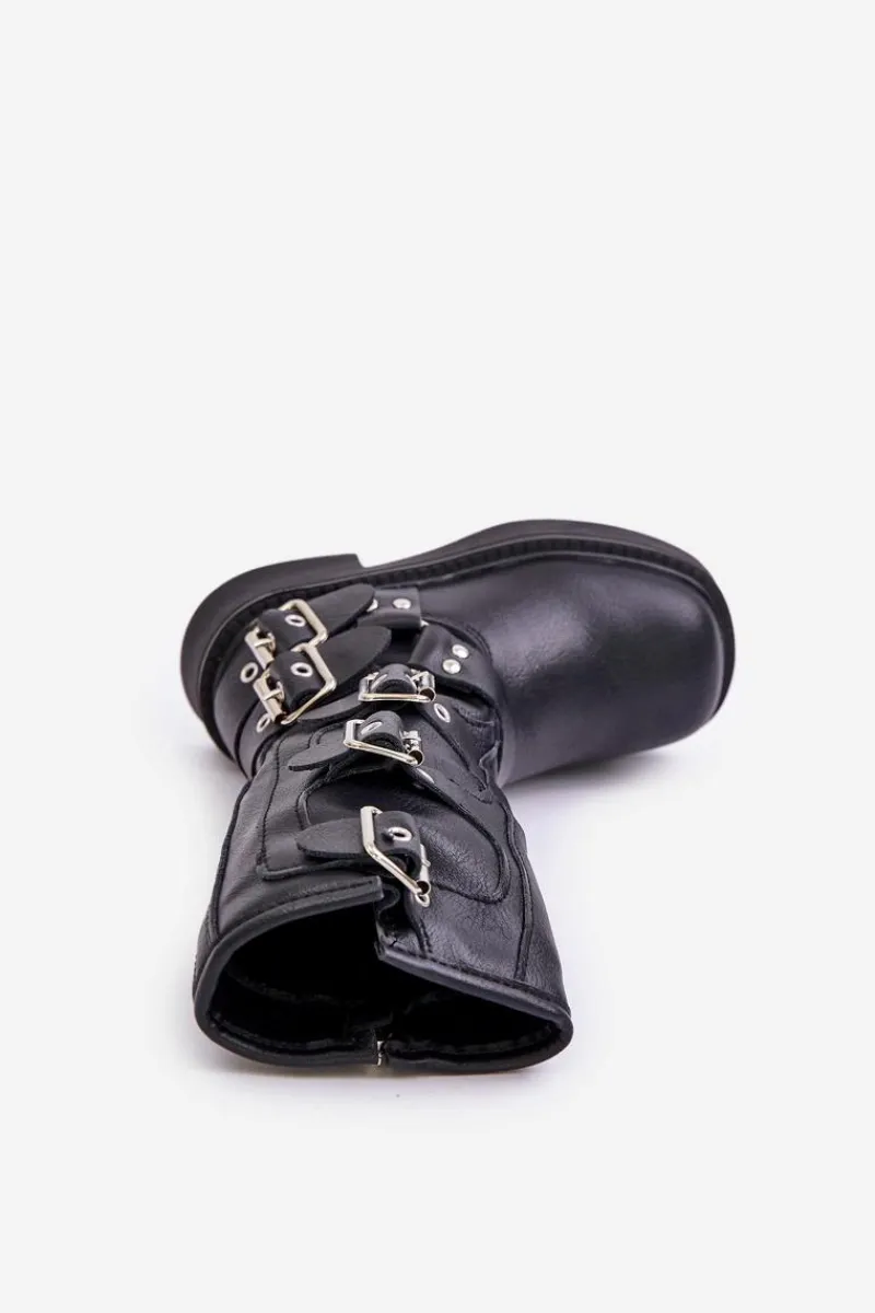 Dziewczęce>Boto Kozaki Botki Dziewczęce Z Klamrami Eko Skórzane Czarne Rinetha