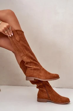 Best Kozaki Damskie Ażurowe Camel S.Barski HY42-132 Damskie Kozaki Ażurowe|Kozaki Płaskie