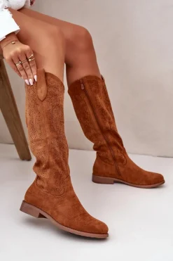 Best Kozaki Damskie Ażurowe Camel S.Barski HY42-132 Damskie Kozaki Ażurowe|Kozaki Płaskie