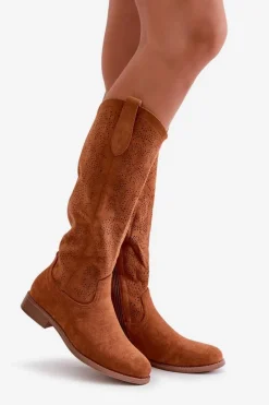 Best Kozaki Damskie Ażurowe Camel S.Barski HY42-132 Damskie Kozaki Ażurowe|Kozaki Płaskie