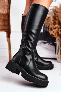 Sale Boto Kozaki Damskie Ciepłe Czarne Ambicious