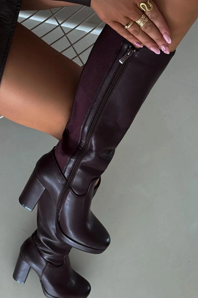 Kozaki Ocieplane|Kozaki Na Słupku>Boto Kozaki Damskie Do Kolana Na Słupku Eko Skórzane Bordowe Thalina Czerwony