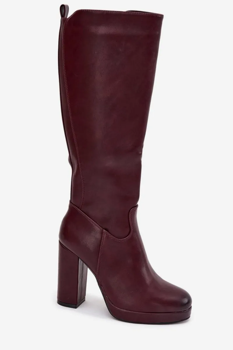 Kozaki Ocieplane|Kozaki Na Słupku>Boto Kozaki Damskie Do Kolana Na Słupku Eko Skórzane Bordowe Thalina Czerwony