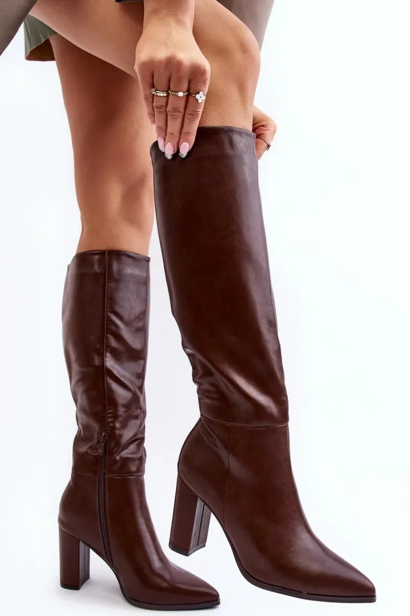 Best Kozaki Damskie Do Kolana Na Słupku Brązowe Fiminna Damskie Kozaki Przed Kolano|Kozaki Na Obcasie