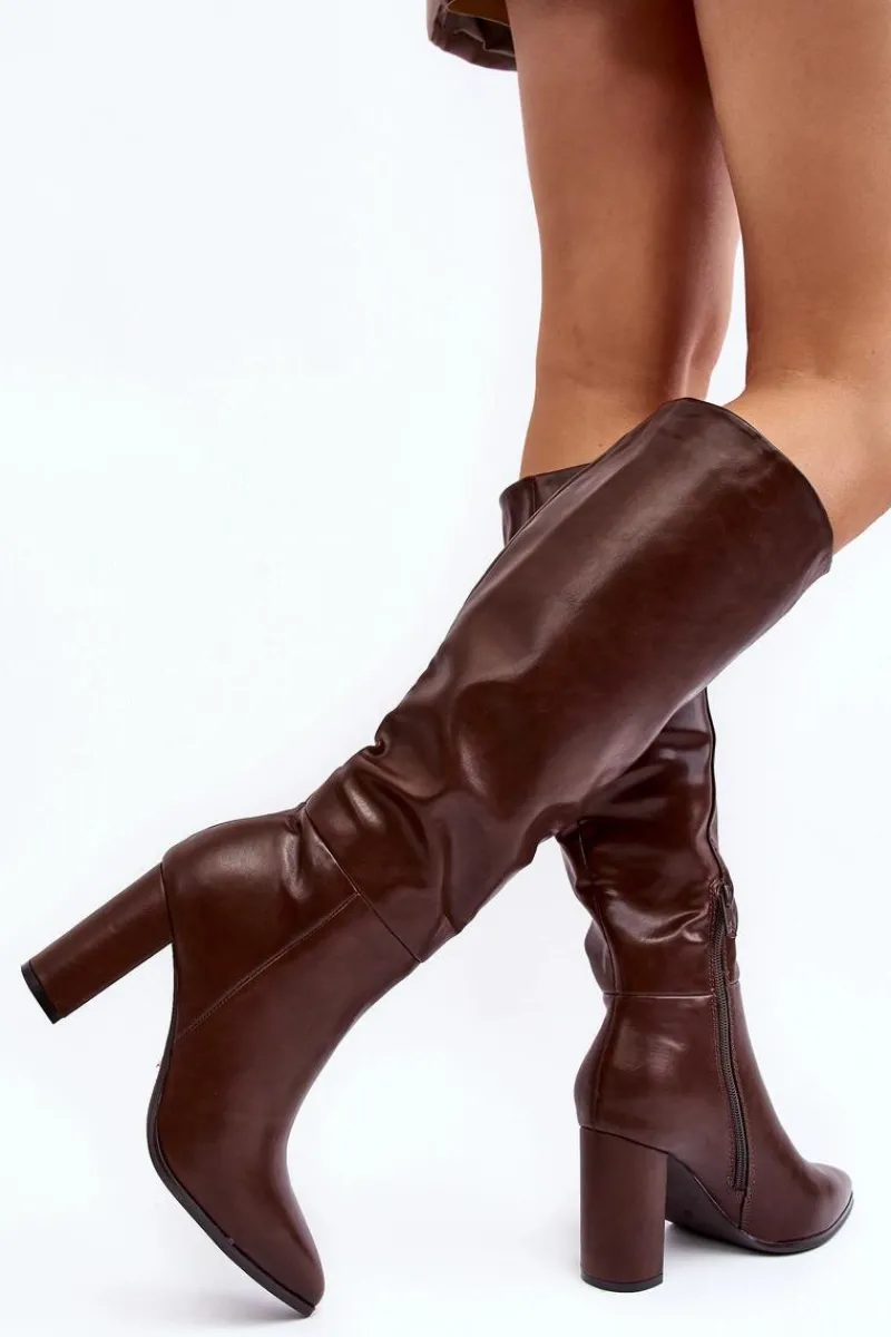 Best Kozaki Damskie Do Kolana Na Słupku Brązowe Fiminna Damskie Kozaki Przed Kolano|Kozaki Na Obcasie