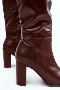 Best Kozaki Damskie Do Kolana Na Słupku Brązowe Fiminna Damskie Kozaki Przed Kolano|Kozaki Na Obcasie