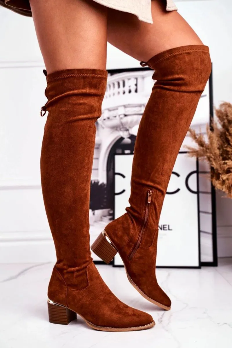 Kozaki damskie do kolana eko-zamsz camel Can't Stop Damskie Kozaki Wiosenne|Kozaki Na Obcasie