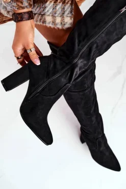 Online Boto Kozaki Damskie Do Kolana Eko-Zamsz Czarne First Time