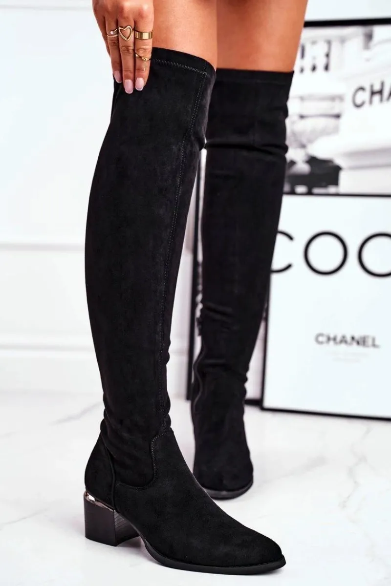 Kozaki Wiosenne|Kozaki Na Obcasie>Boto Kozaki damskie do kolana eko-zamsz czarne Can't Stop Czarny