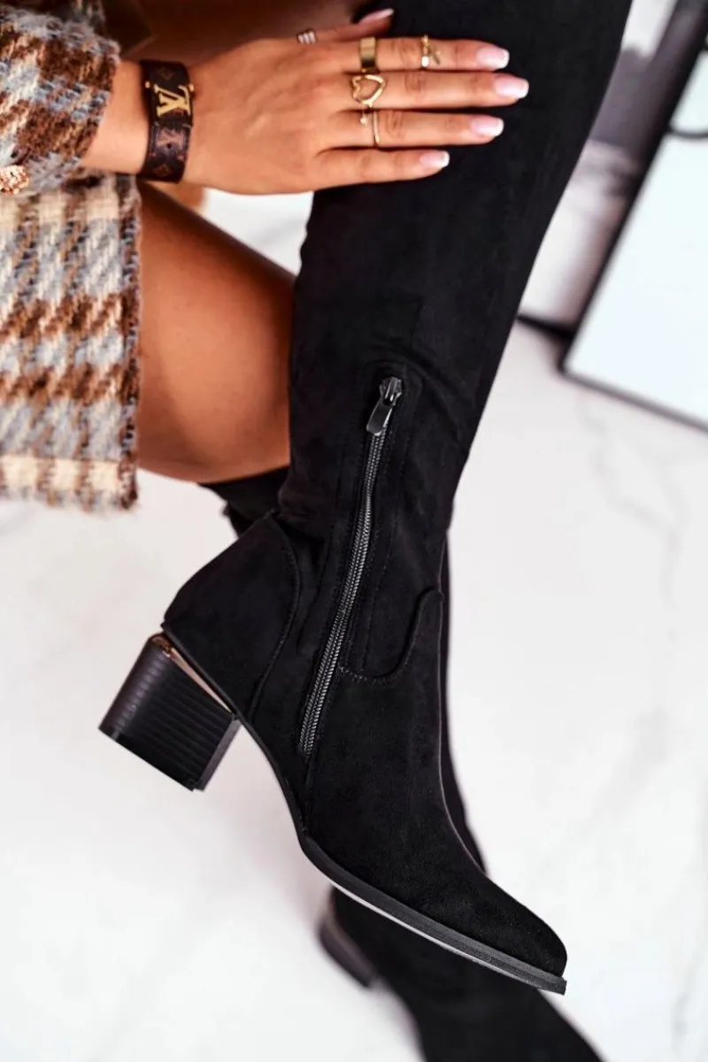 Kozaki Wiosenne|Kozaki Na Obcasie>Boto Kozaki damskie do kolana eko-zamsz czarne Can't Stop Czarny