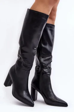 Online Boto Kozaki Damskie Do Kolana Na Słupku Czarne Fiminna