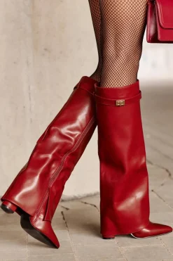 Kozaki Ocieplane|Kozaki Na Słupku></noscript>Boto Kozaki Damskie Eko Skórzane Z Wywiniętą Cholewką Na Słupku Bordowe Avamora Czerwony