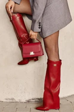 Kozaki Ocieplane|Kozaki Na Słupku></noscript>Boto Kozaki Damskie Eko Skórzane Z Wywiniętą Cholewką Na Słupku Bordowe Avamora Czerwony