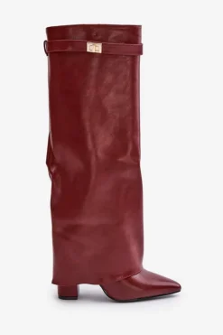 Kozaki Ocieplane|Kozaki Na Słupku></noscript>Boto Kozaki Damskie Eko Skórzane Z Wywiniętą Cholewką Na Słupku Bordowe Avamora Czerwony