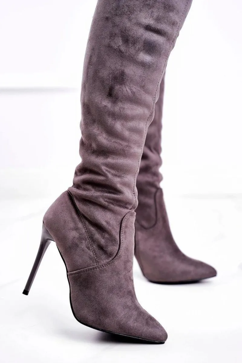 Online Kozaki Damskie Muszkieterki Na Szpilce Szare Timor Damskie Kozaki Na Obcasie|Kozaki Zamszowe