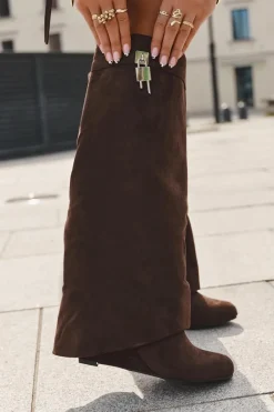 Online Kozaki Damskie Na Koturnie Z Paskiem I Srebrnym Detalem Czekoladowe Korivelle Damskie Kozaki Ocieplane|Kozaki Na Koturnie