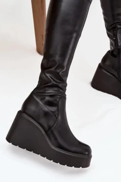 Sale Boto Kozaki Damskie Na Koturnie Czarne Terisse