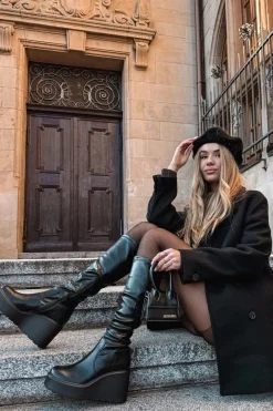 Sale Boto Kozaki Damskie Na Koturnie Czarne Terisse