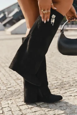 Sale Kozaki Damskie Na Koturnie Z Paskiem I Srebrnym Detalem Czarne Korivelle Damskie Kozaki Ocieplane|Kozaki Na Koturnie