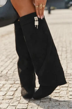 Sale Kozaki Damskie Na Koturnie Z Paskiem I Srebrnym Detalem Czarne Korivelle Damskie Kozaki Ocieplane|Kozaki Na Koturnie