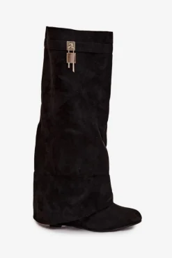 Sale Kozaki Damskie Na Koturnie Z Paskiem I Srebrnym Detalem Czarne Korivelle Damskie Kozaki Ocieplane|Kozaki Na Koturnie