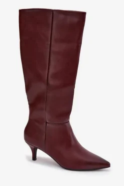Clearance Kozaki Damskie Na Niskiej Szpilce Ocieplane Z Eko Skóry Bordowe Marcellia Damskie Kozaki Ocieplane|Kozaki Na Szpilce