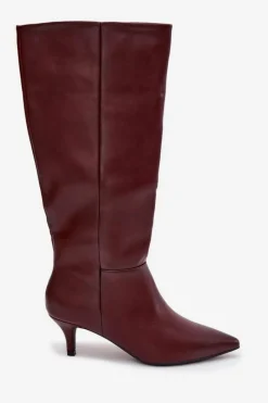 Clearance Kozaki Damskie Na Niskiej Szpilce Ocieplane Z Eko Skóry Bordowe Marcellia Damskie Kozaki Ocieplane|Kozaki Na Szpilce