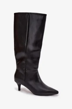 Kozaki Ocieplane|Kozaki Na Szpilce></noscript>Boto Kozaki Damskie Na Niskiej Szpilce Ocieplane Z Eko Skóry Czarne Marcellia