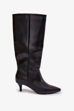 Kozaki Ocieplane|Kozaki Na Szpilce></noscript>Boto Kozaki Damskie Na Niskiej Szpilce Ocieplane Z Eko Skóry Czarne Marcellia