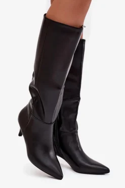 Kozaki Ocieplane|Kozaki Na Szpilce></noscript>Boto Kozaki Damskie Na Niskiej Szpilce Ocieplane Z Eko Skóry Czarne Marcellia