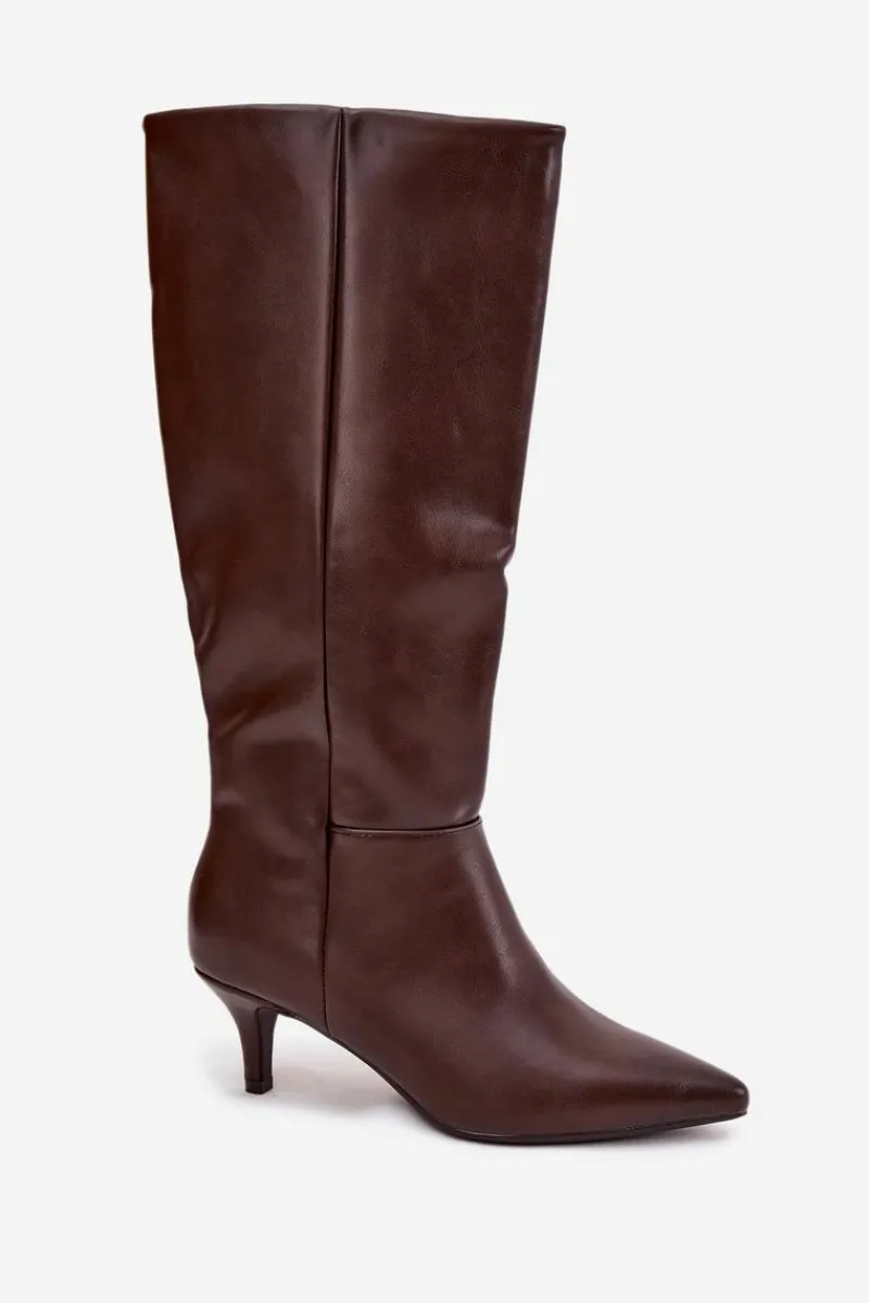 Online Boto Kozaki Damskie Na Niskiej Szpilce Ocieplane Z Eko Skóry Czekoladowe Marcellia