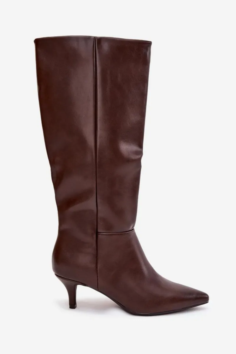 Online Boto Kozaki Damskie Na Niskiej Szpilce Ocieplane Z Eko Skóry Czekoladowe Marcellia