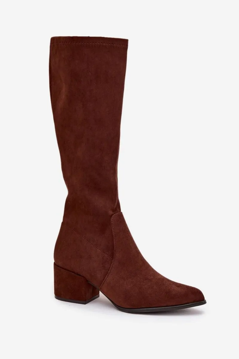 New Buty Sergio Leone Kozaki Damskie Na Niskim Obcasie Eko Zamszowe Sergio Leone KZ212 Brązowe