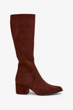 New Buty Sergio Leone Kozaki Damskie Na Niskim Obcasie Eko Zamszowe Sergio Leone KZ212 Brązowe