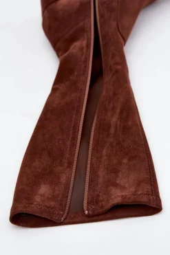 New Buty Sergio Leone Kozaki Damskie Na Niskim Obcasie Eko Zamszowe Sergio Leone KZ212 Brązowe