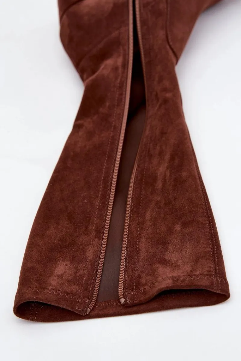 New Buty Sergio Leone Kozaki Damskie Na Niskim Obcasie Eko Zamszowe Sergio Leone KZ212 Brązowe