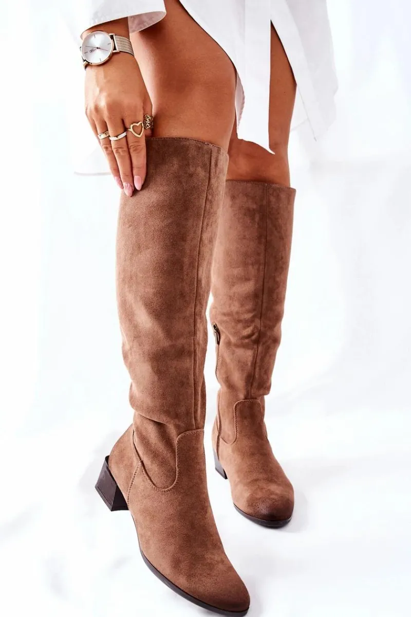 Kozaki Wiosenne|Kozaki Na Obcasie>Buty damskie Vinceza Kozaki Damskie Na Obcasie Zamszowe Beżowe Bolea