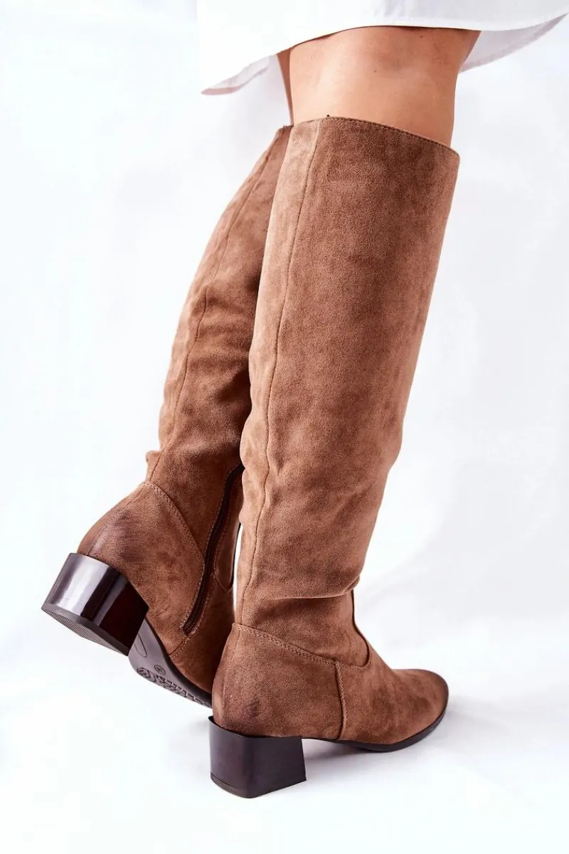 Kozaki Wiosenne|Kozaki Na Obcasie>Buty damskie Vinceza Kozaki Damskie Na Obcasie Zamszowe Beżowe Bolea