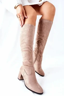 Best Kozaki Damskie Na Obcasie Zamszowe Beżowe Newferry Damskie Kozaki Wiosenne|Kozaki Na Obcasie