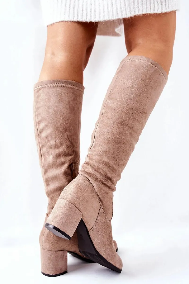 Best Kozaki Damskie Na Obcasie Zamszowe Beżowe Newferry Damskie Kozaki Wiosenne|Kozaki Na Obcasie