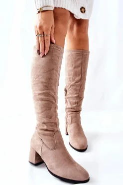 Best Kozaki Damskie Na Obcasie Zamszowe Beżowe Newferry Damskie Kozaki Wiosenne|Kozaki Na Obcasie