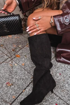 Kozaki Na Szpilce|Kozaki Przed Kolano>Boto Kozaki Damskie Na Obcasie Z Eko Zamszu Czarne Pheona Czarny