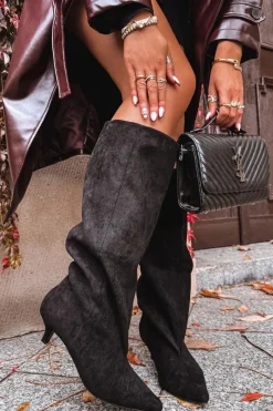 Kozaki Na Szpilce|Kozaki Przed Kolano>Boto Kozaki Damskie Na Obcasie Z Eko Zamszu Czarne Pheona Czarny