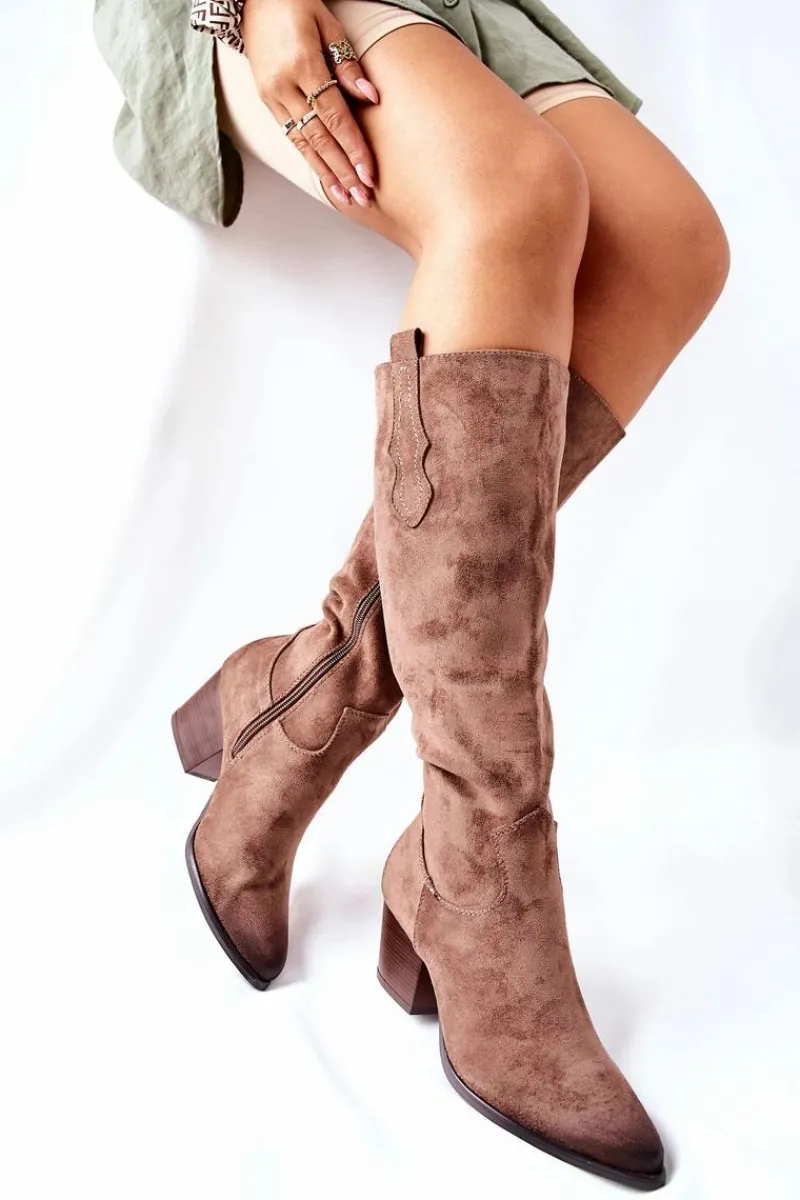 Sale Buty damskie Vinceza Kozaki Damskie Na Obcasie Zamszowe Beżowe Sillogue