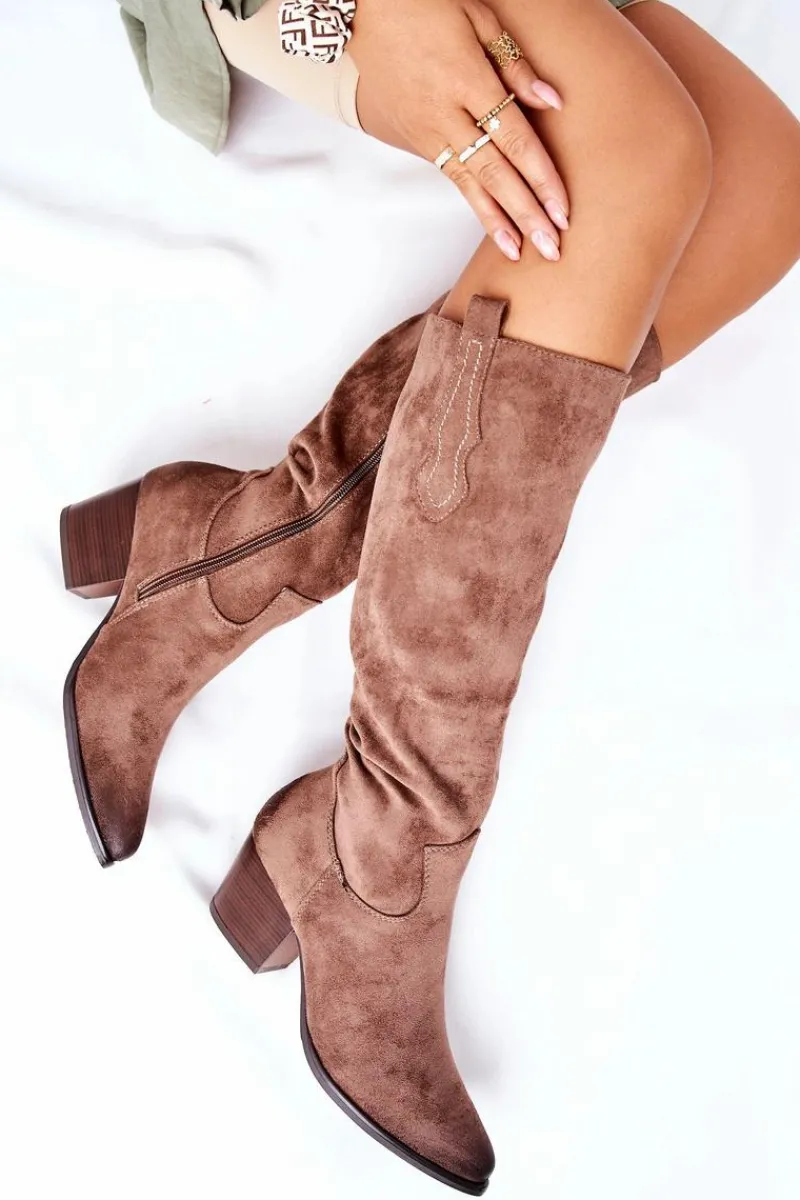 Sale Buty damskie Vinceza Kozaki Damskie Na Obcasie Zamszowe Beżowe Sillogue