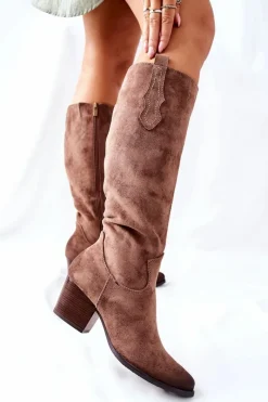 Sale Buty damskie Vinceza Kozaki Damskie Na Obcasie Zamszowe Beżowe Sillogue