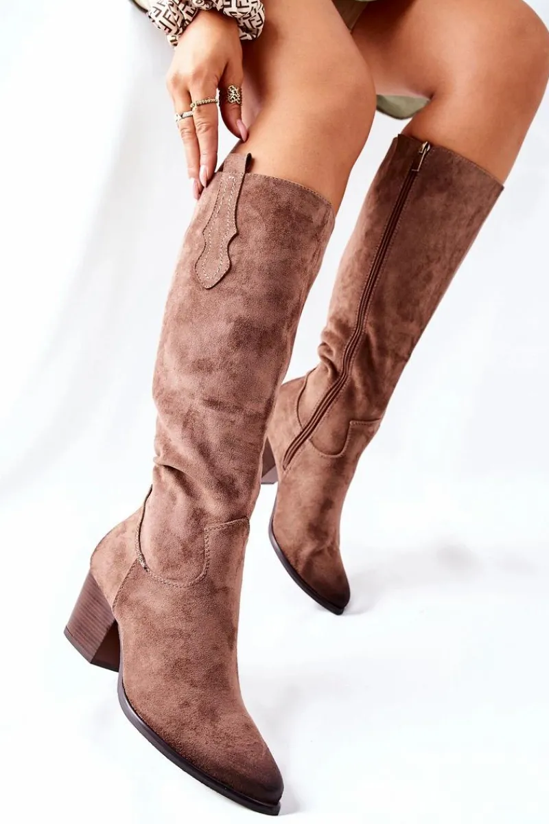 Sale Buty damskie Vinceza Kozaki Damskie Na Obcasie Zamszowe Beżowe Sillogue