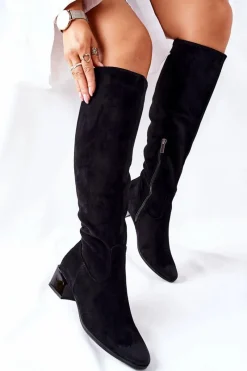 Outlet Buty damskie Vinceza Kozaki Damskie Na Obcasie Zamszowe Czarne Bolea