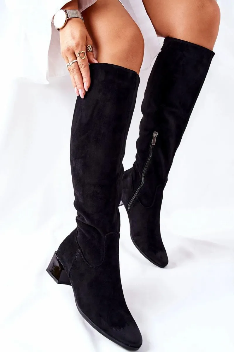 Outlet Buty damskie Vinceza Kozaki Damskie Na Obcasie Zamszowe Czarne Bolea