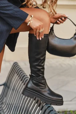 Sale Boto Kozaki Damskie Na Platformie Z Eko Skóry Czarne Marivelle